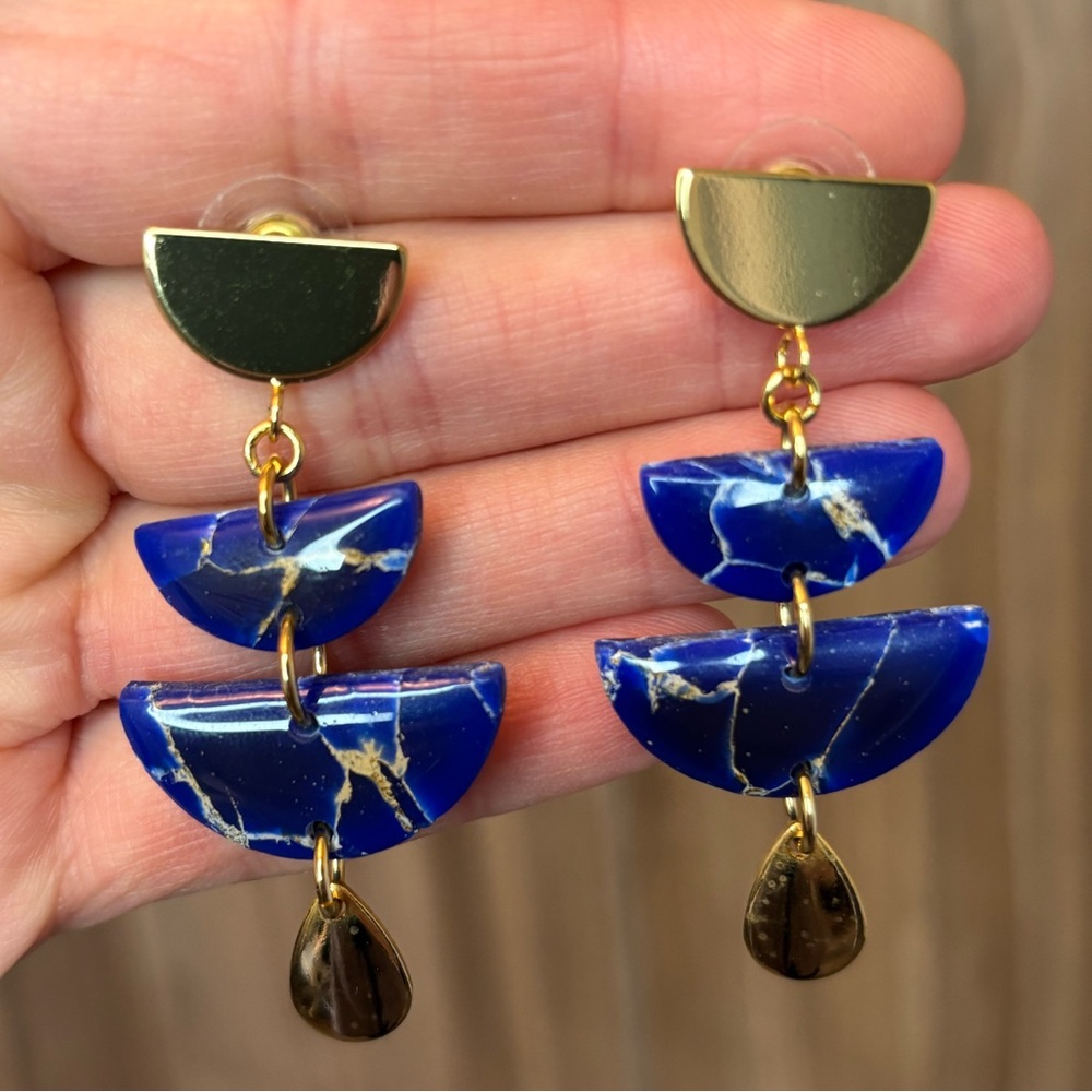 Gold and Blue Dangle Earrings